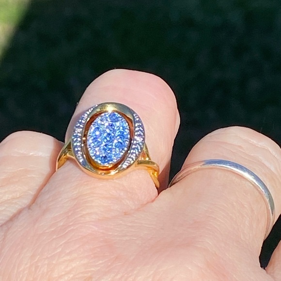 Danbury Mint blue birthstone Diamond flip ring initial K 14kt gold plated sz 7 - Picture 5 of 16